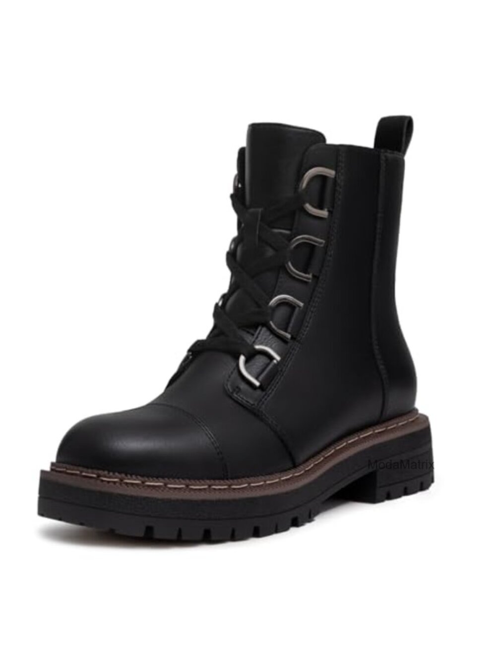 Women's Low Chunky Heel Lace-Up Platform Combat Boots Faux Leather